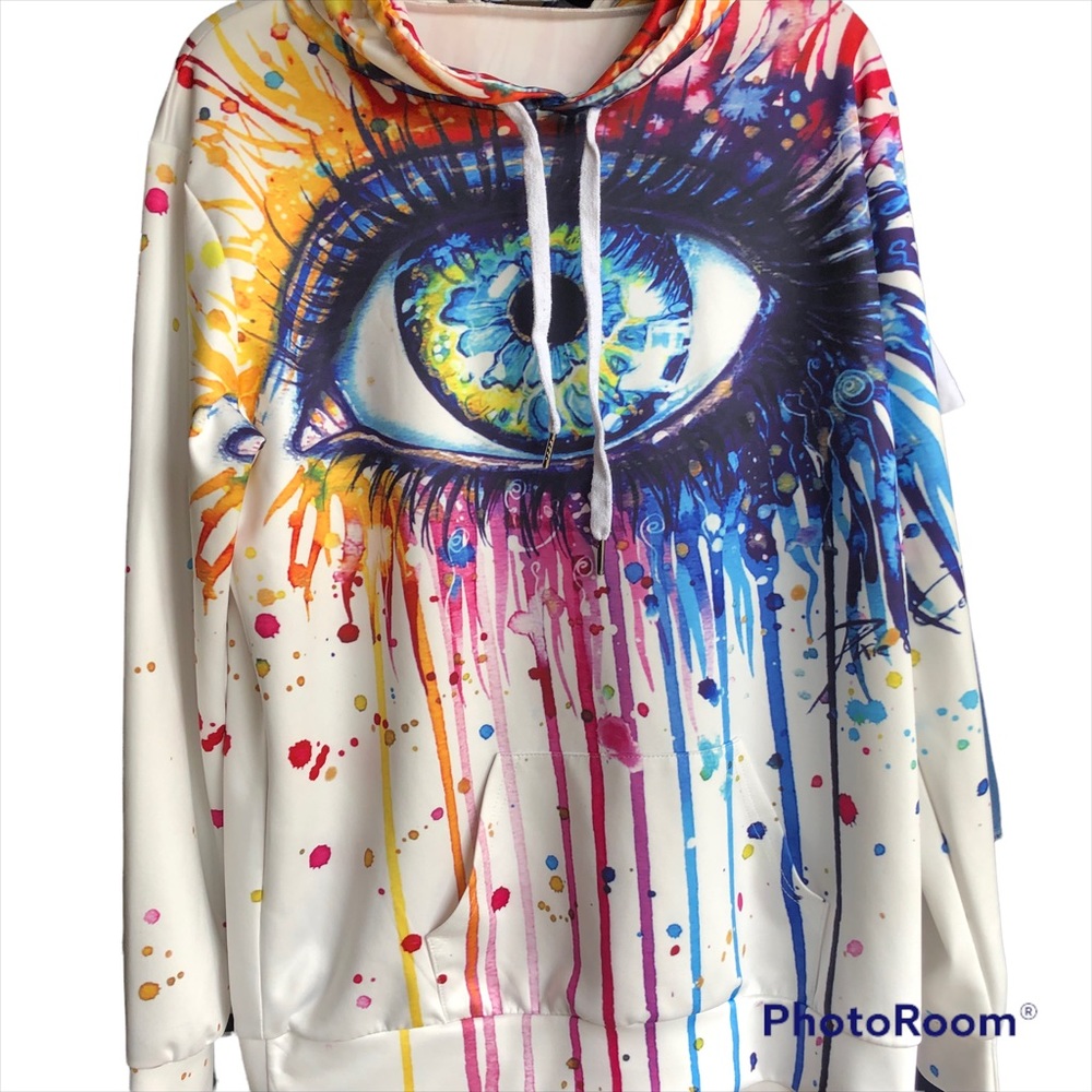 Watercolor Eye Unisex 3D Hoodie. Multicolor Graphic. Size L/XL - Picture 6 of 7